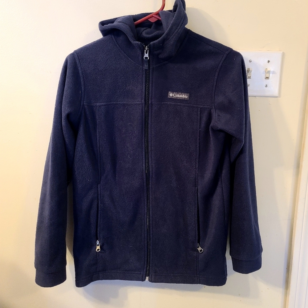 Boys Columbia Full Zip Fleece Hooded Jacket Sz L 14/16 Navy